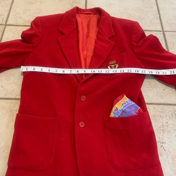Vintage Pepperino Regular Red Wool/Cashmere Blazer Jacket with Crest, Size 12 - Picture 6 of 10